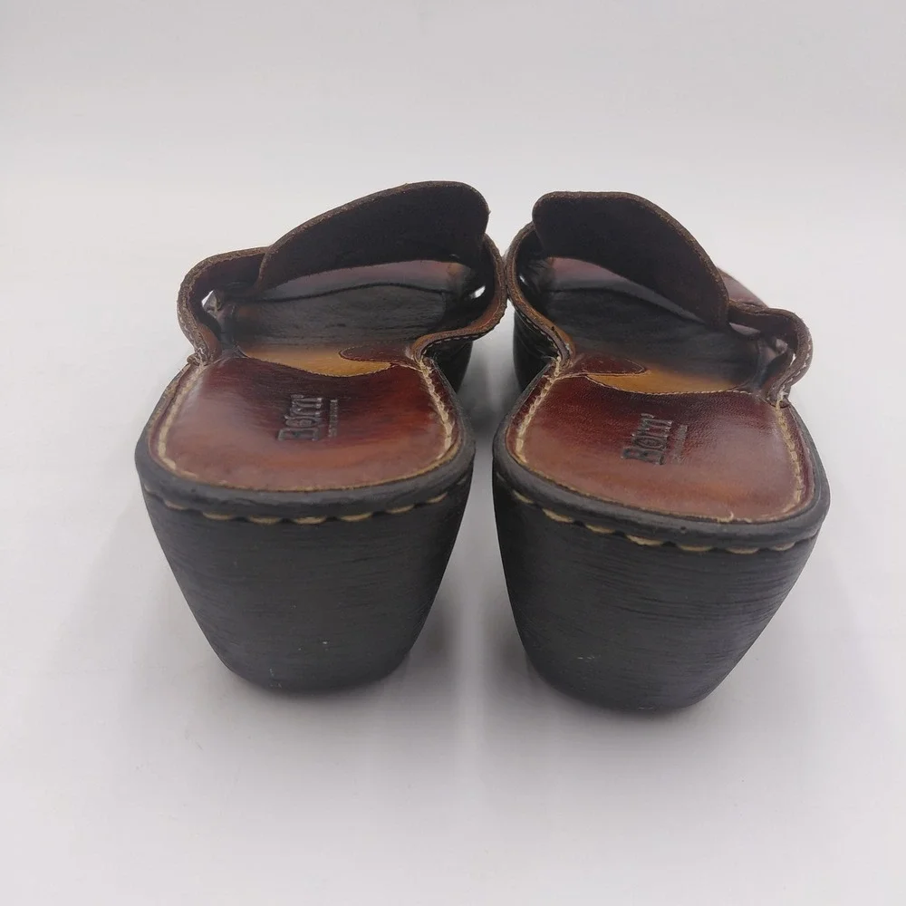 Born Womens Brown Leather Woven Slide Wedge Sandals W5077 K5 Size 11 43 Boho